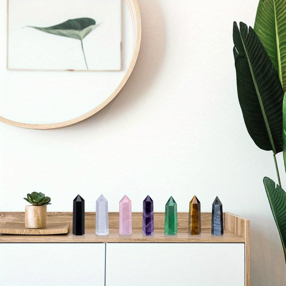 Rainbow Fluorite Crystal Set 7pcs Hand Polished Obelisks