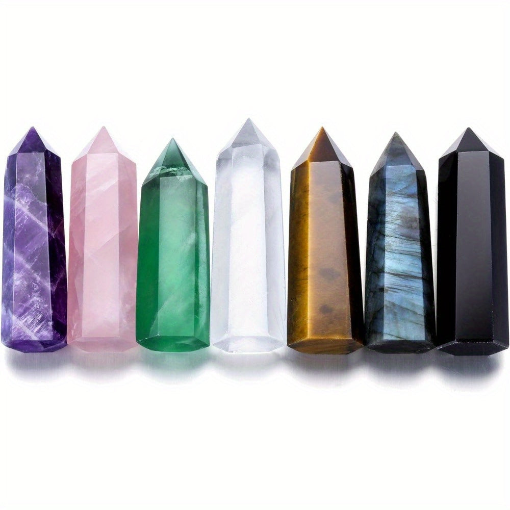 Rainbow Fluorite Crystal Set 7pcs Hand Polished Obelisks