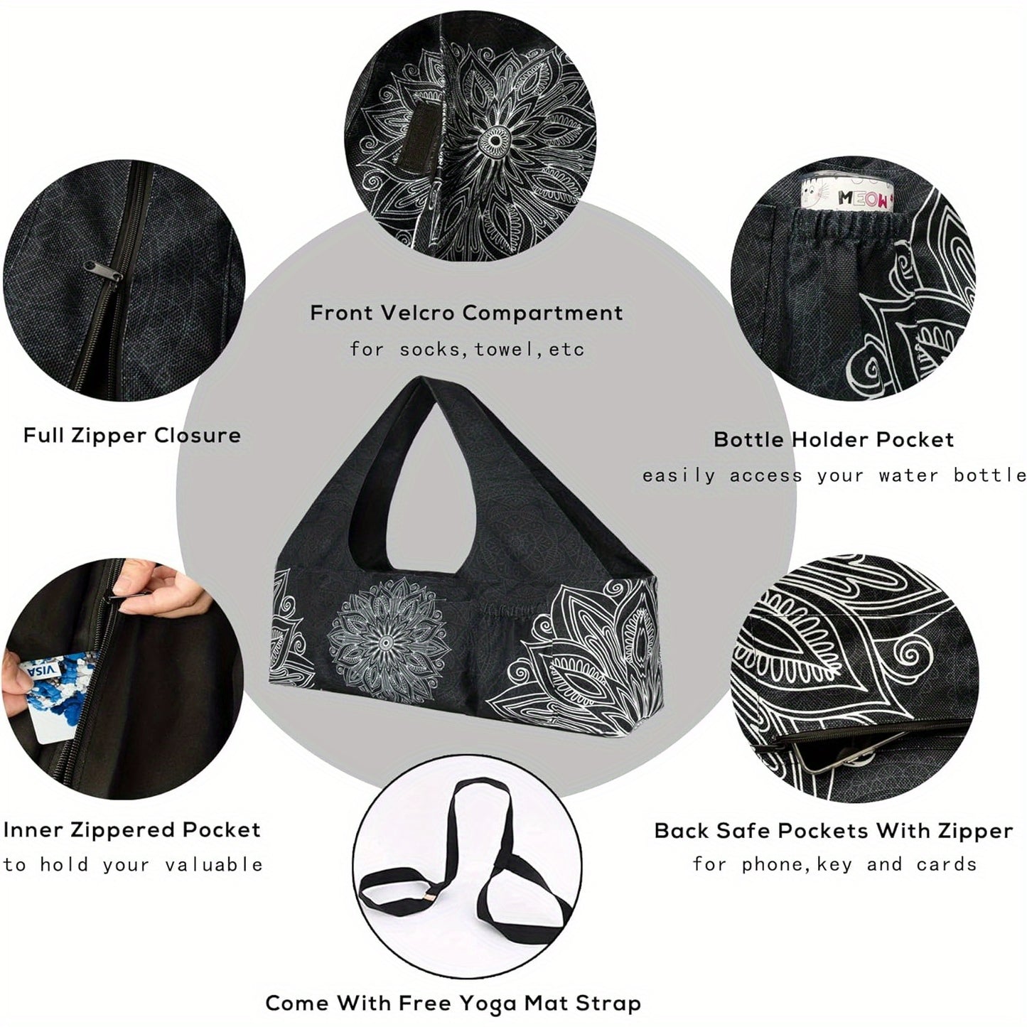 Large Yoga Mat Bag With Strap Zipper Pockets Fits Most Mats
