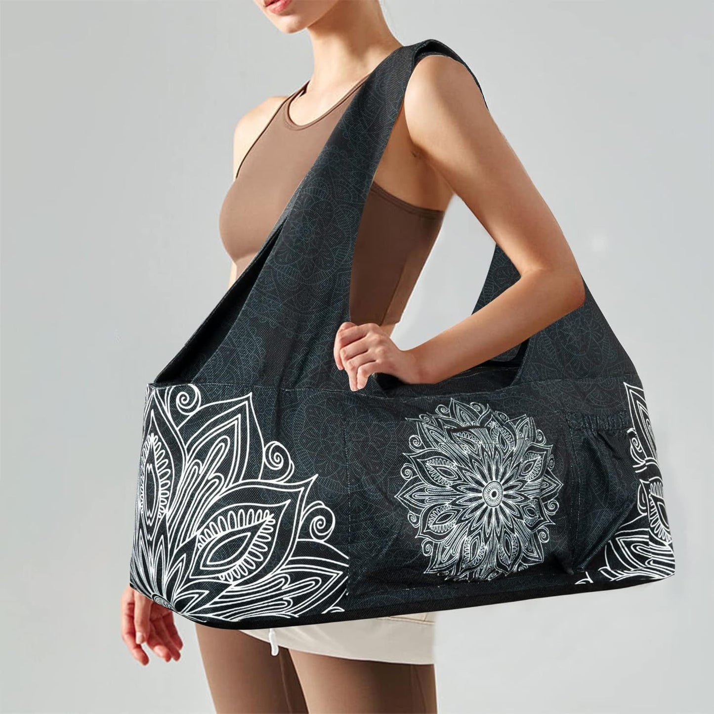 Large Yoga Mat Bag With Strap Zipper Pockets Fits Most Mats