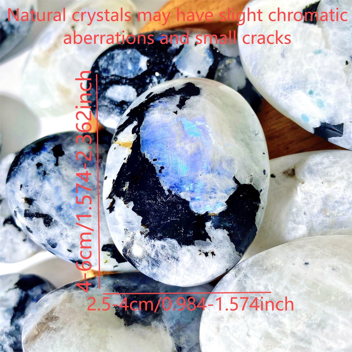 Natural Rainbow Moonstone Palm Stone for Jewelry and Decor