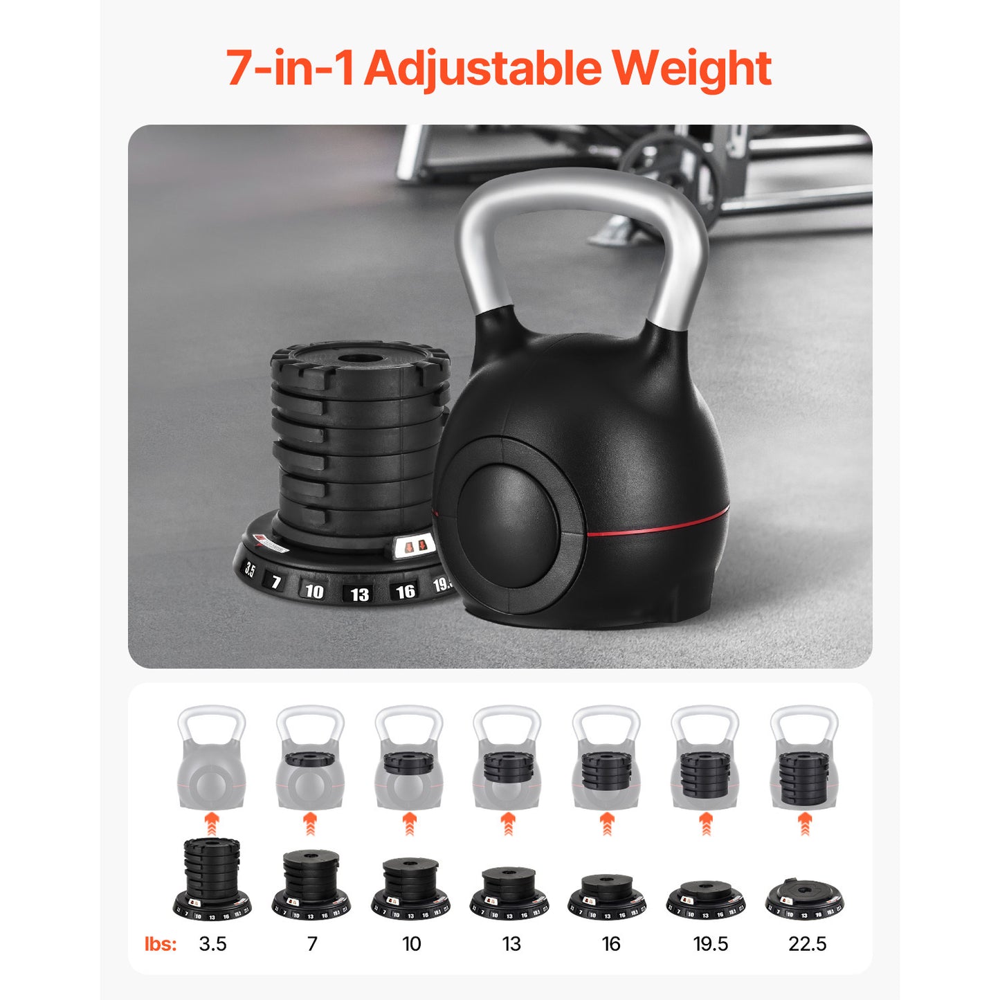 VEVOR Adjustable Kettlebell With Seven Weight Levels