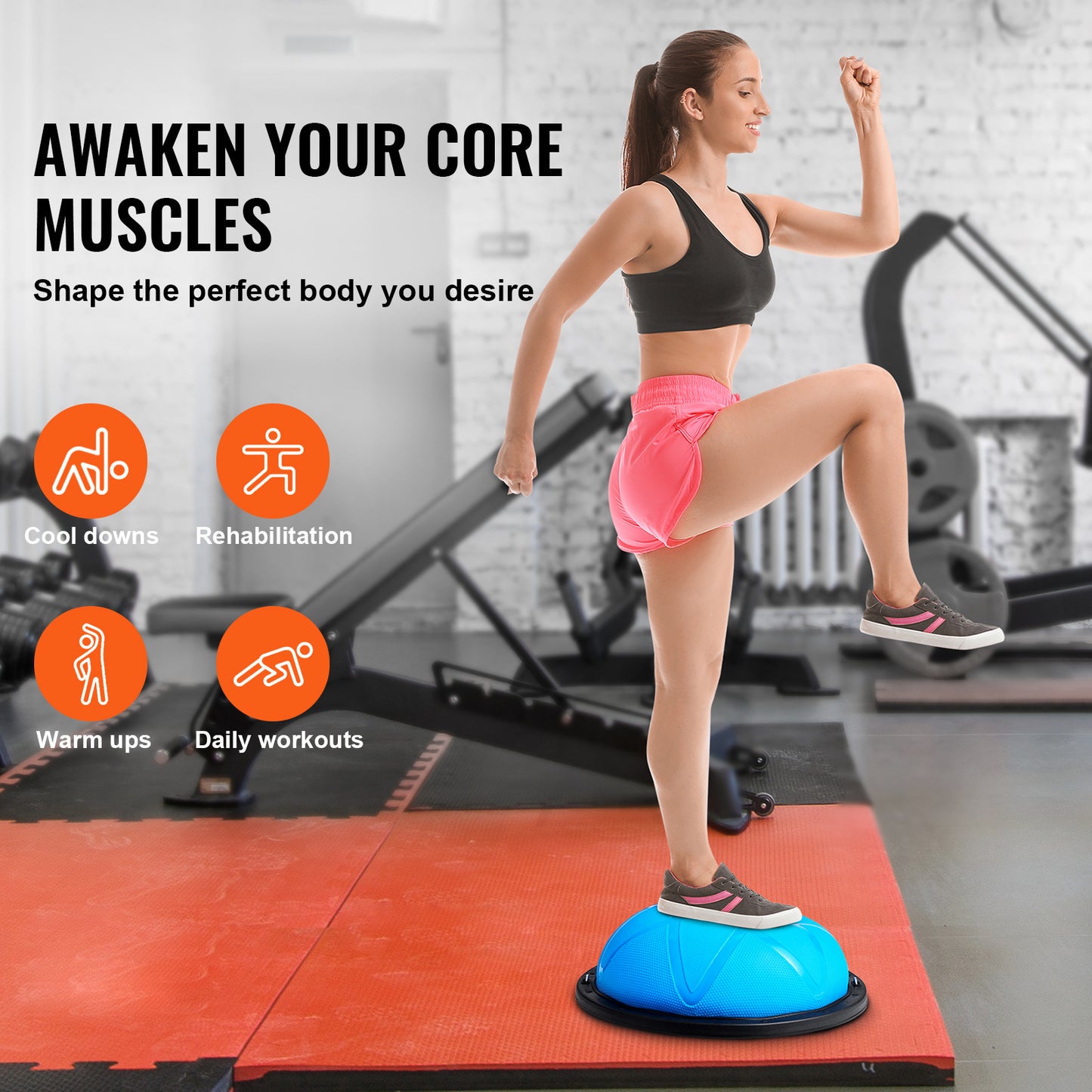VEVOR 23 Inch Half Exercise Ball With Resistance Band