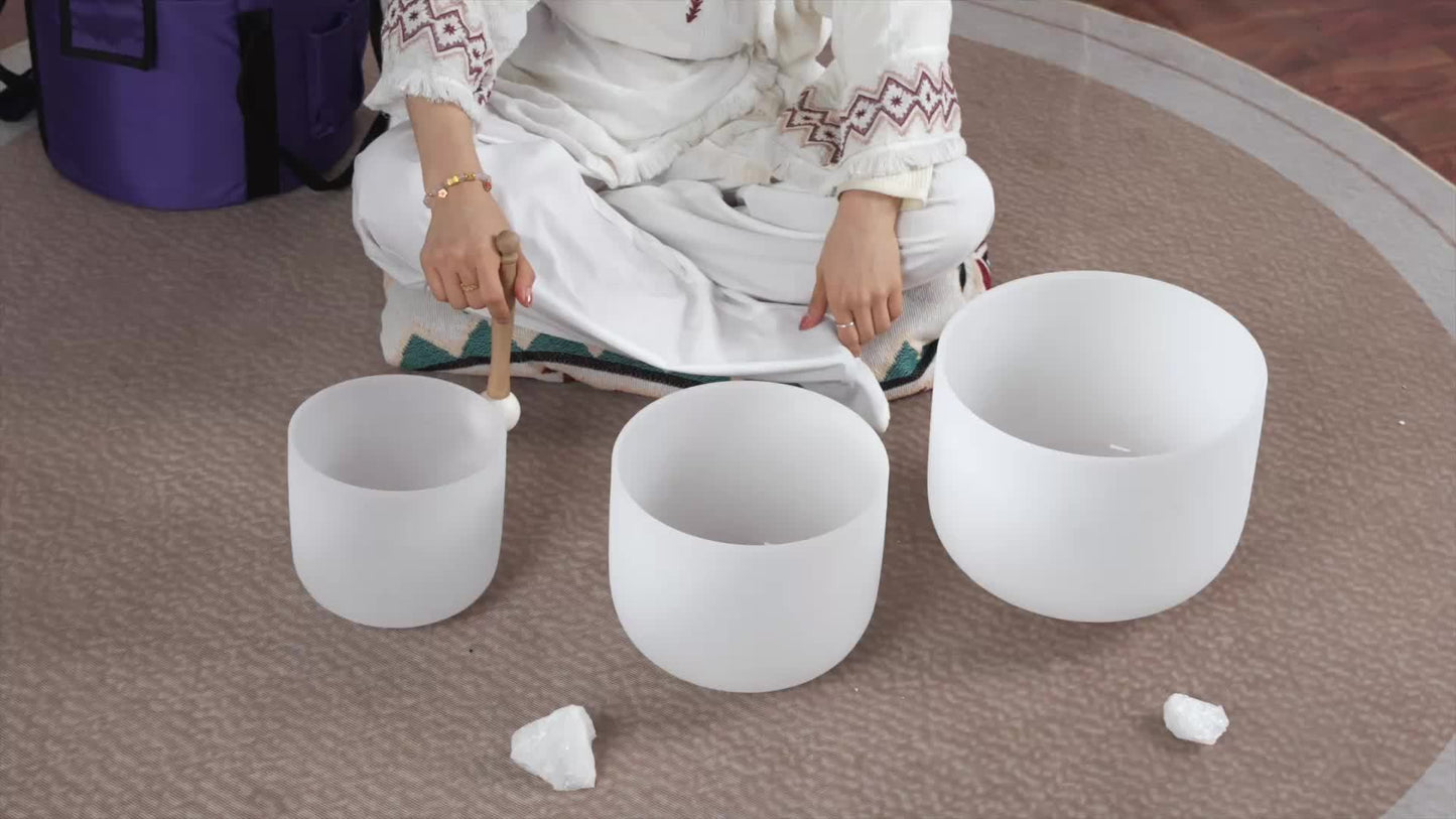 ZenFreq Quartz Crystal Singing Bowls Set 7 To 11 Inch Case