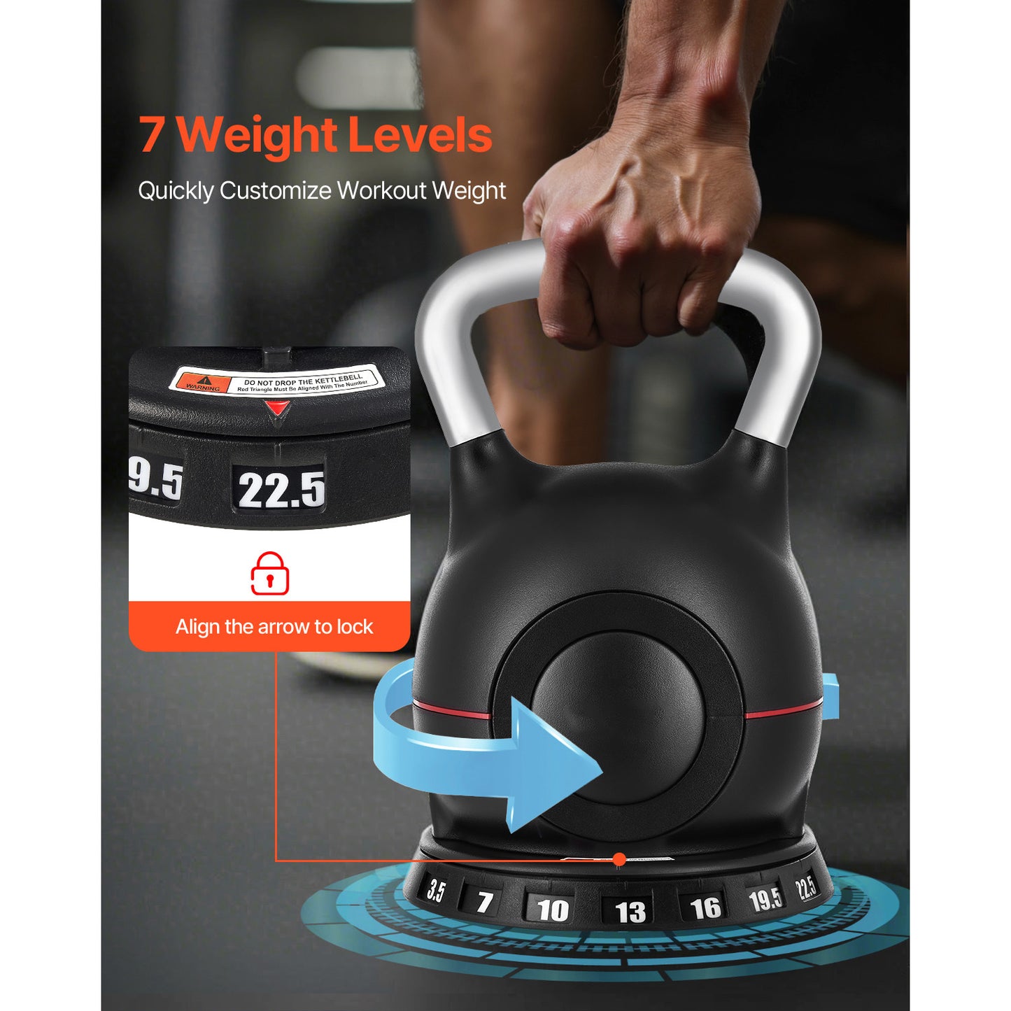 VEVOR Adjustable Kettlebell With Seven Weight Levels