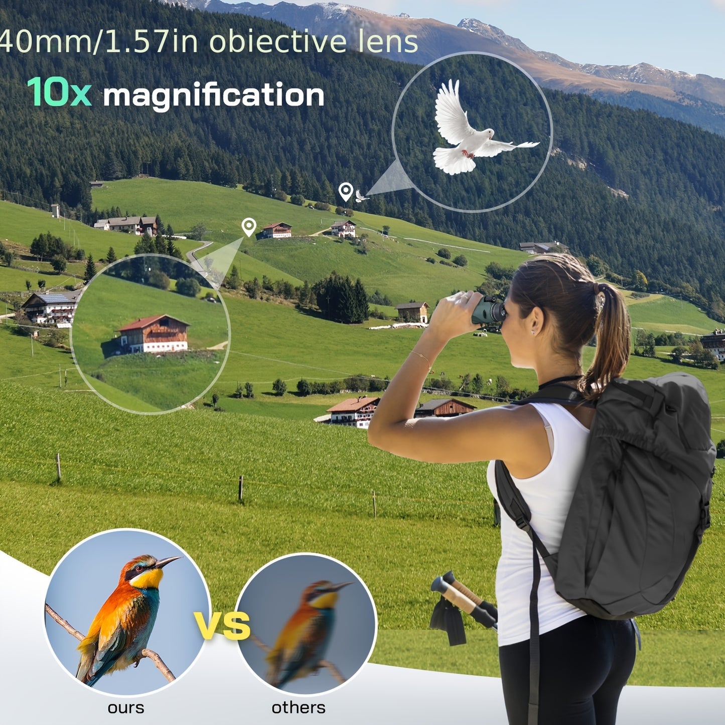 10x40 Monocular Telescope With 40mm Objective Lens Outdoor