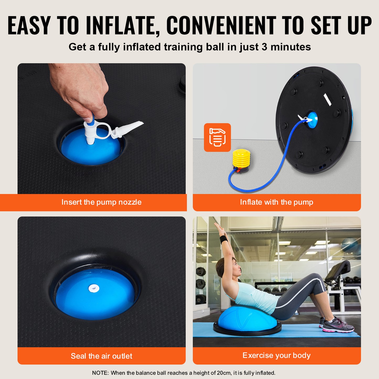 VEVOR 23 Inch Half Exercise Ball With Resistance Band