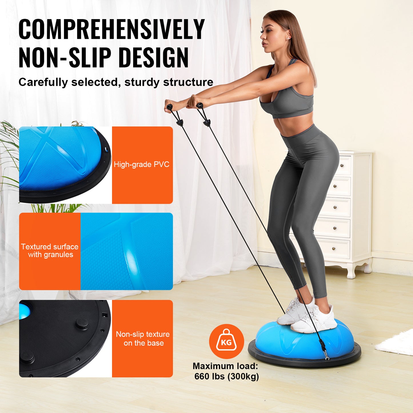 VEVOR 23 Inch Half Exercise Ball With Resistance Band