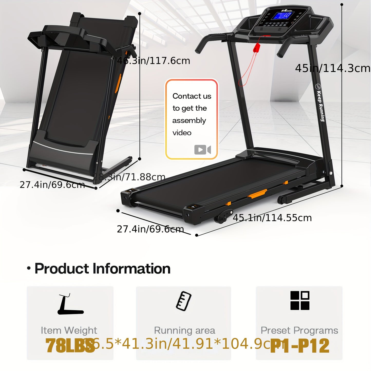 FYC Folding Treadmill With Incline 330Lb Capacity Compact