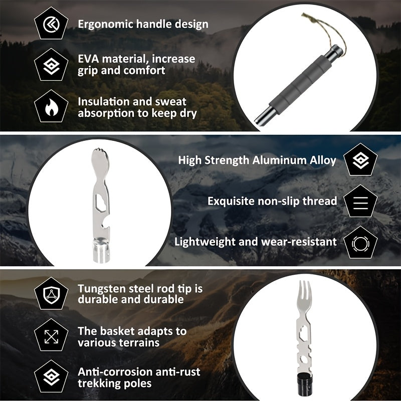 Adjustable Trekking Poles With Fork And Spoon For Camping