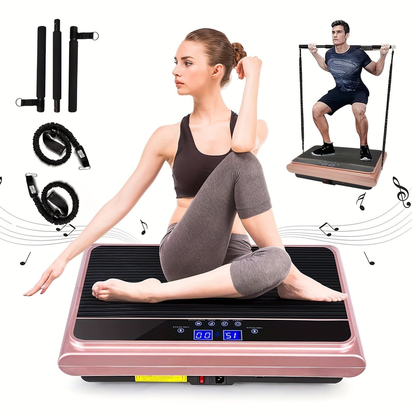 Pink Vibration Plate With Pilates Bar And Resistance Bands