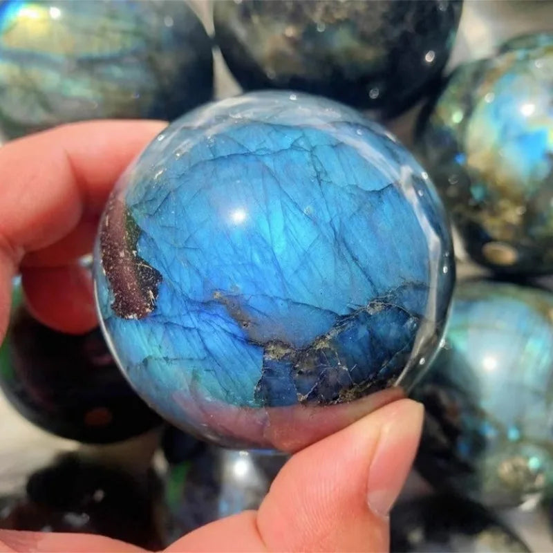 Natural Blue Labradorite Hand Carved Sphere for Home Decor and Healing