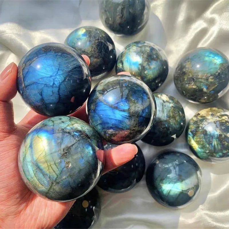 Natural Blue Labradorite Hand Carved Sphere for Home Decor and Healing