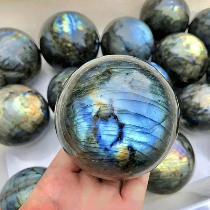 Natural Blue Labradorite Hand Carved Sphere for Home Decor and Healing