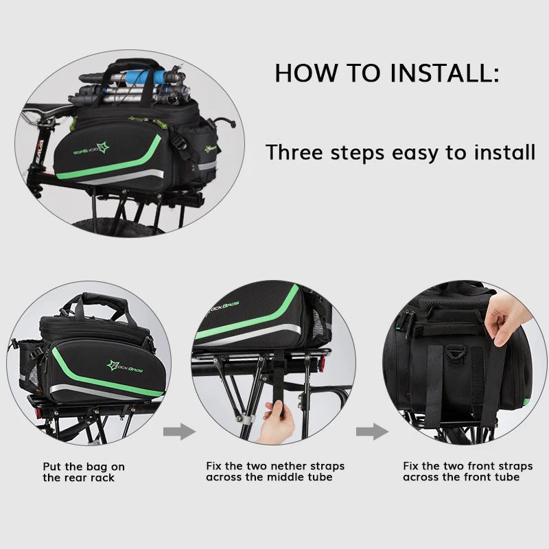Rockbros 3 In 1 Waterproof Bike Panniers Carrier Trunk Bag 35L Rear Rack Bag
