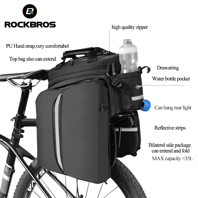 Rockbros 3 In 1 Waterproof Bike Panniers Carrier Trunk Bag 35L Rear Rack Bag