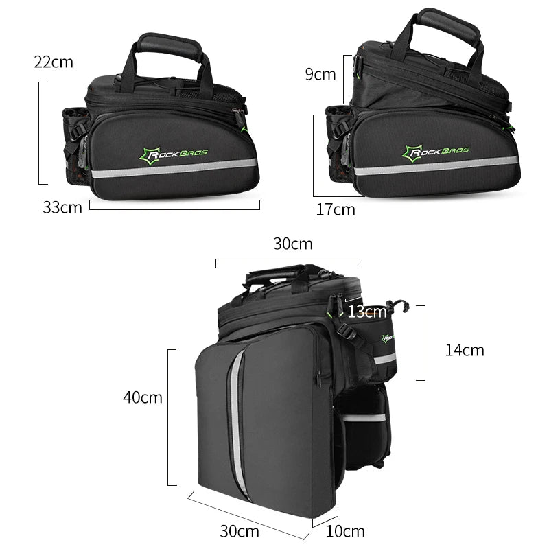 Rockbros 3 In 1 Waterproof Bike Panniers Carrier Trunk Bag 35L Rear Rack Bag
