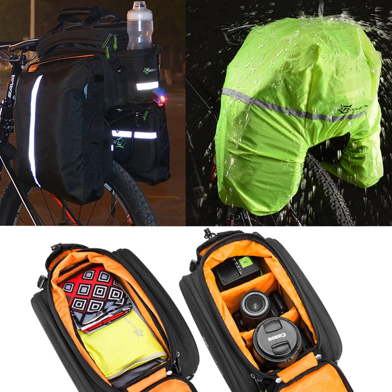 Rockbros 3 In 1 Waterproof Bike Panniers Carrier Trunk Bag 35L Rear Rack Bag