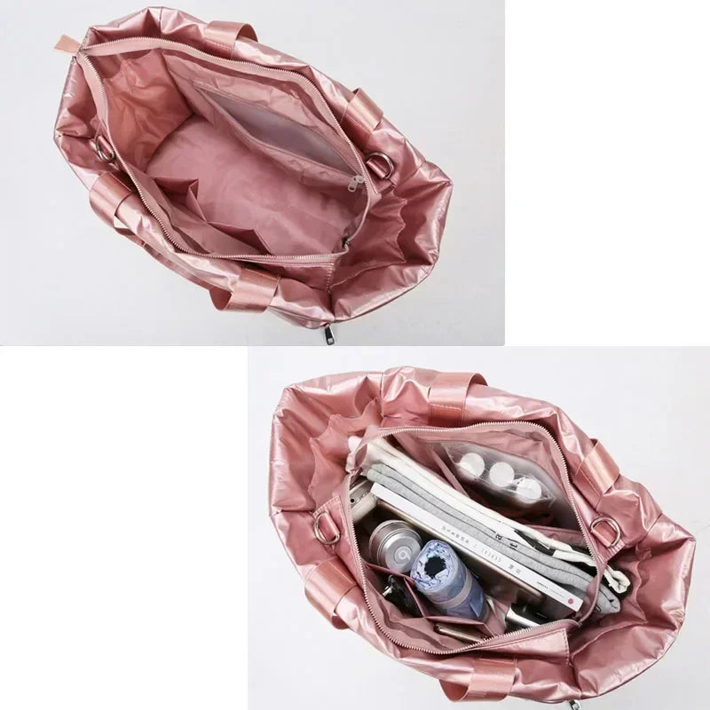 Women Pink Waterproof Gym Sports Bag Yoga Mat Travel Duffle Handbag
