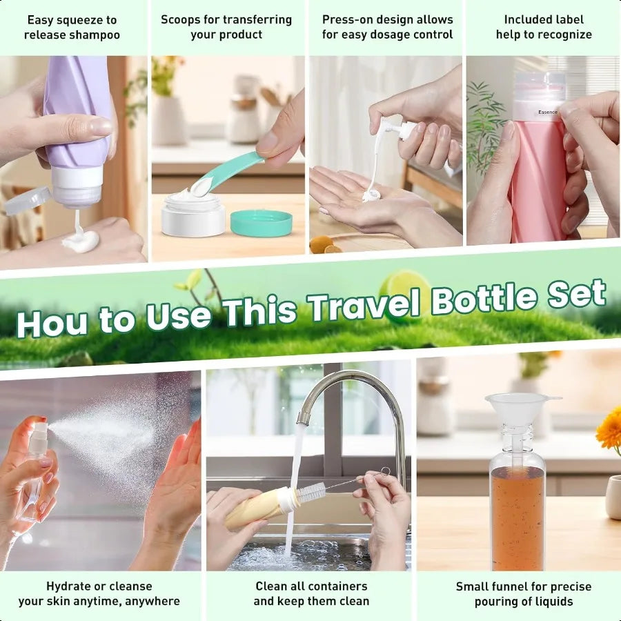 16 Pack Silicone Travel Bottles Set TSA Approved 3.4oz Leak Proof Toiletries Shampoo and Conditioner Essentials