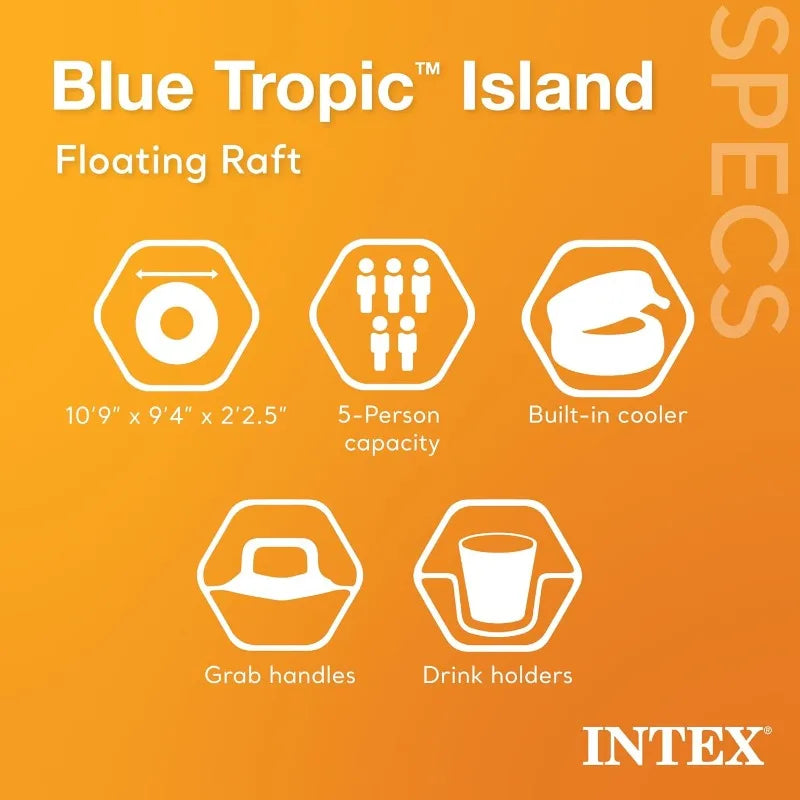 Intex Blue Tropic Inflatable 5 Person Raft with Backrests and Built in Cooler