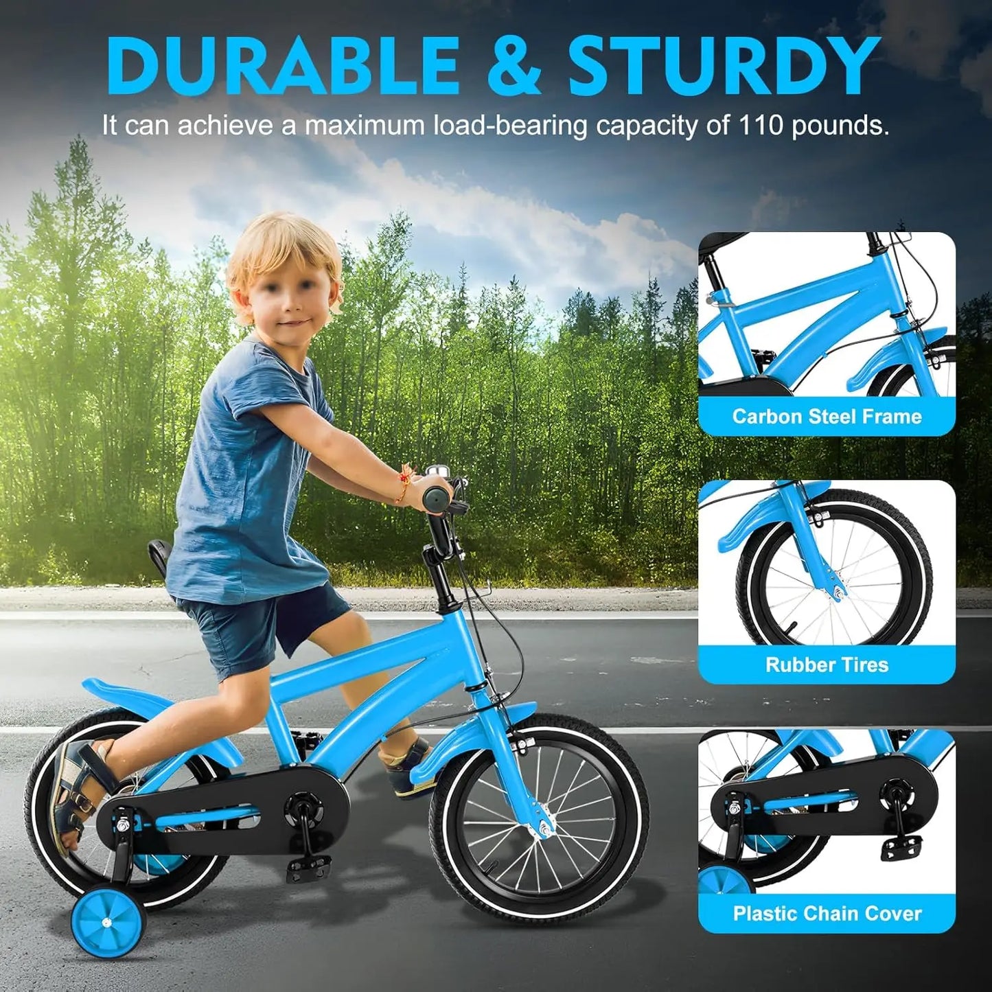Children's 14 Inch Bicycle for Ages 3 to 6 with Stabilisers and Height Adjustment