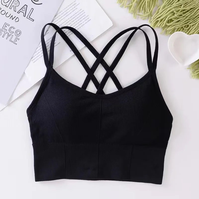 Back Cross Strap Push Up Sports Bra Tank Top For Women Soft