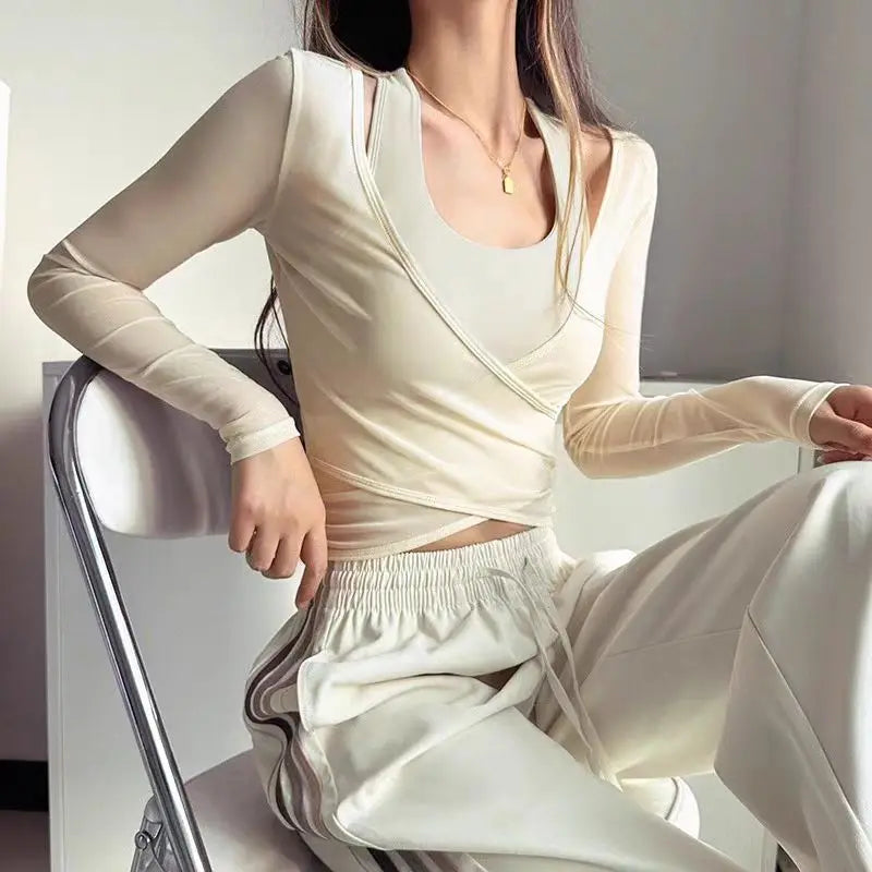 Sexy Mesh Yoga Set Women Two Piece Quick Dry Sports Bra