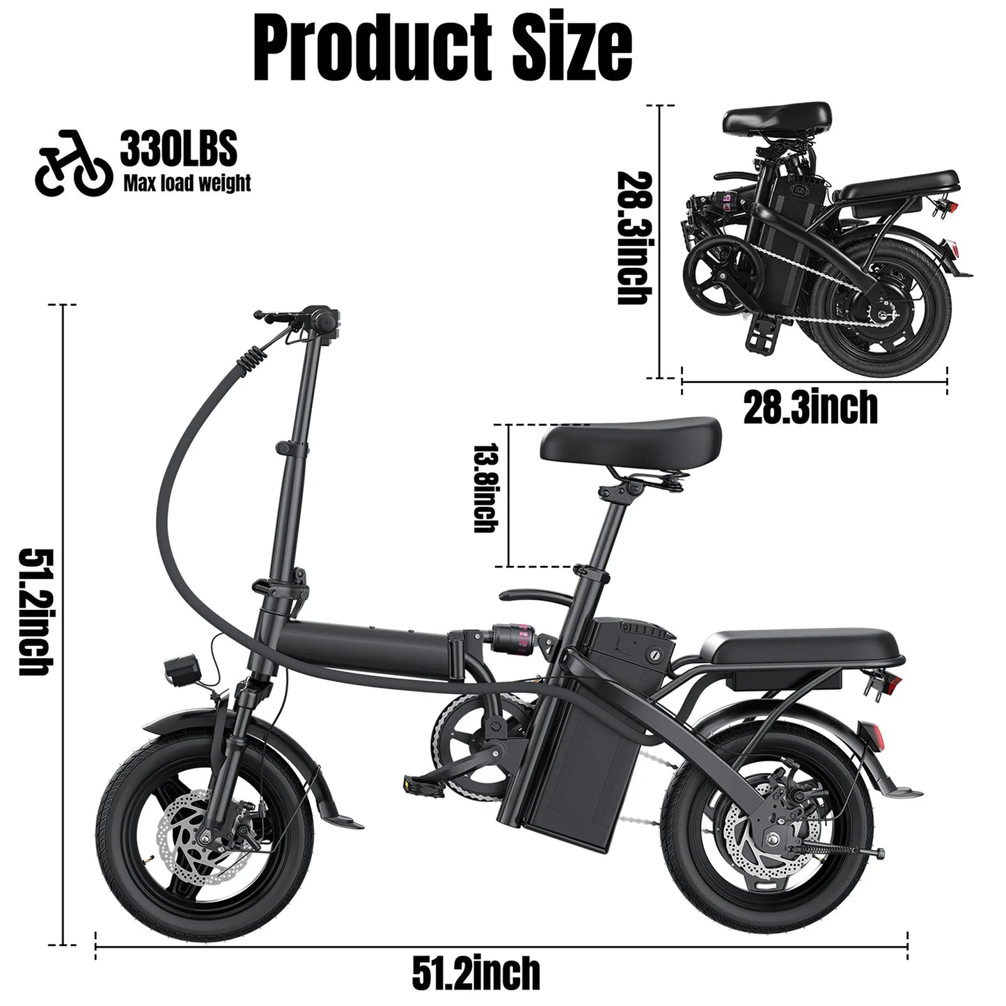 Foldable Electric Bicycle 500W Dual Disc Brake Seat And Basket 22 Mile Range