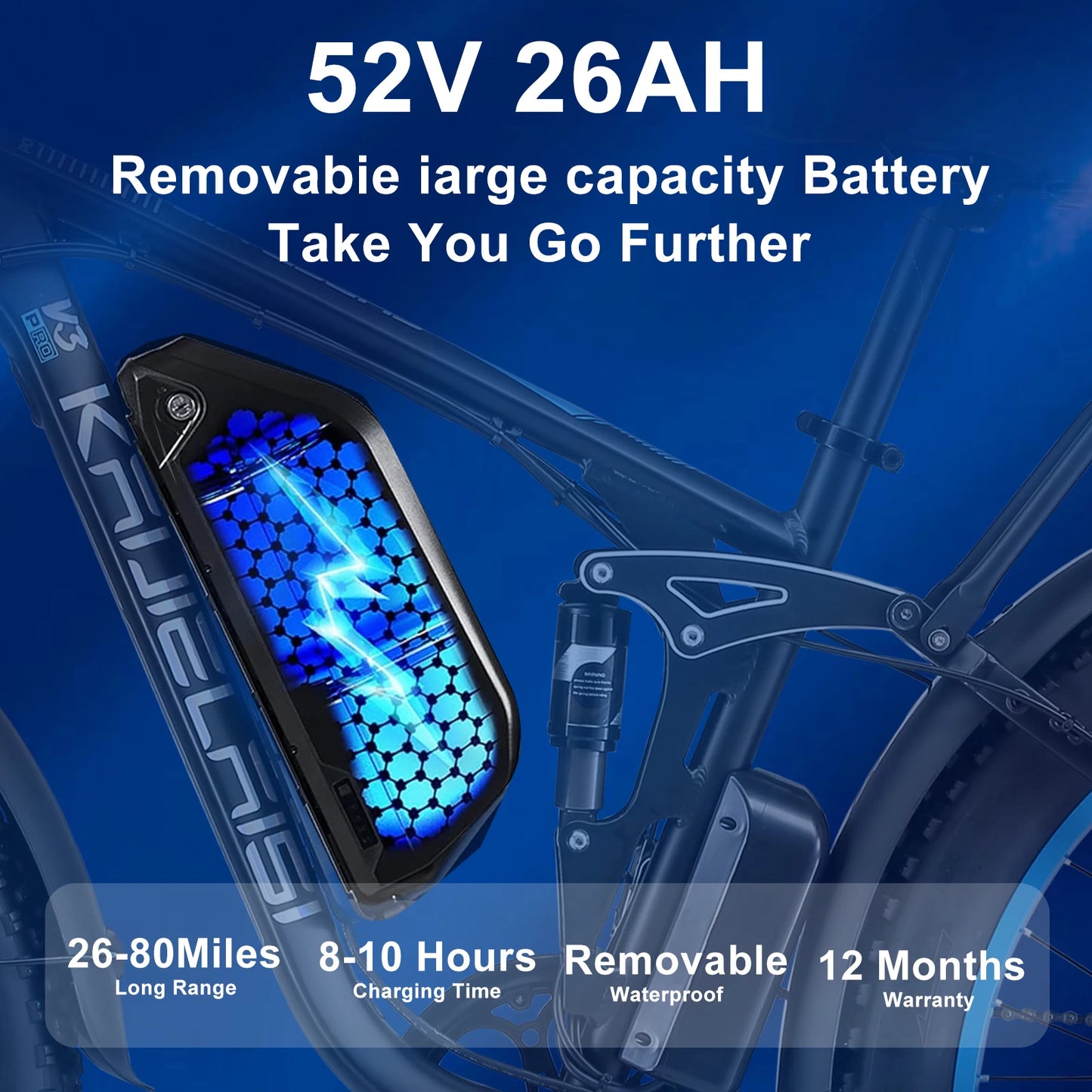 Electric Bike 3000W Dual Motor Fat Tire 52V Battery Brake