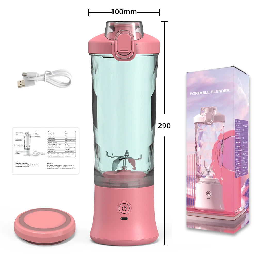 Portable Electric Blender 600ML USB Rechargeable Smoothie Maker and Juicer