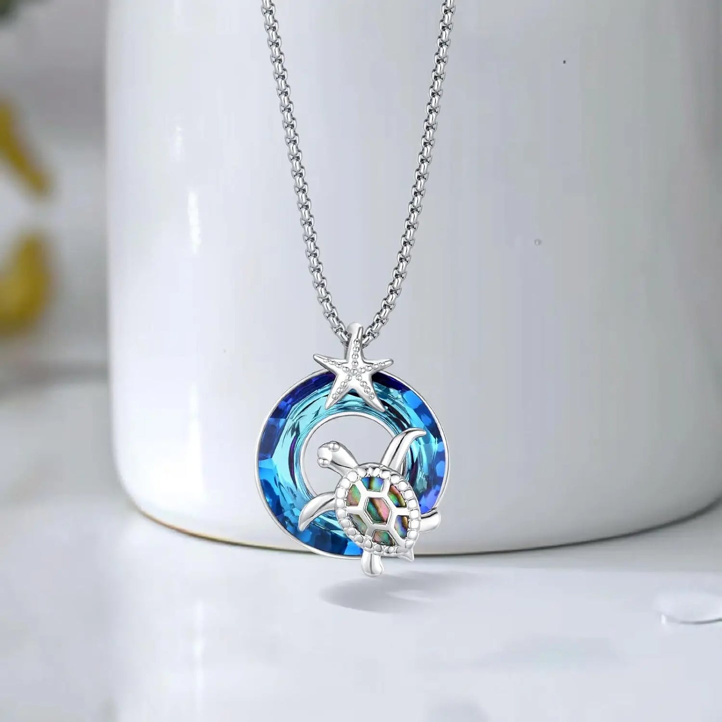 Sterling Silver Turtle Crystal Pendant Necklace for Animal Lovers