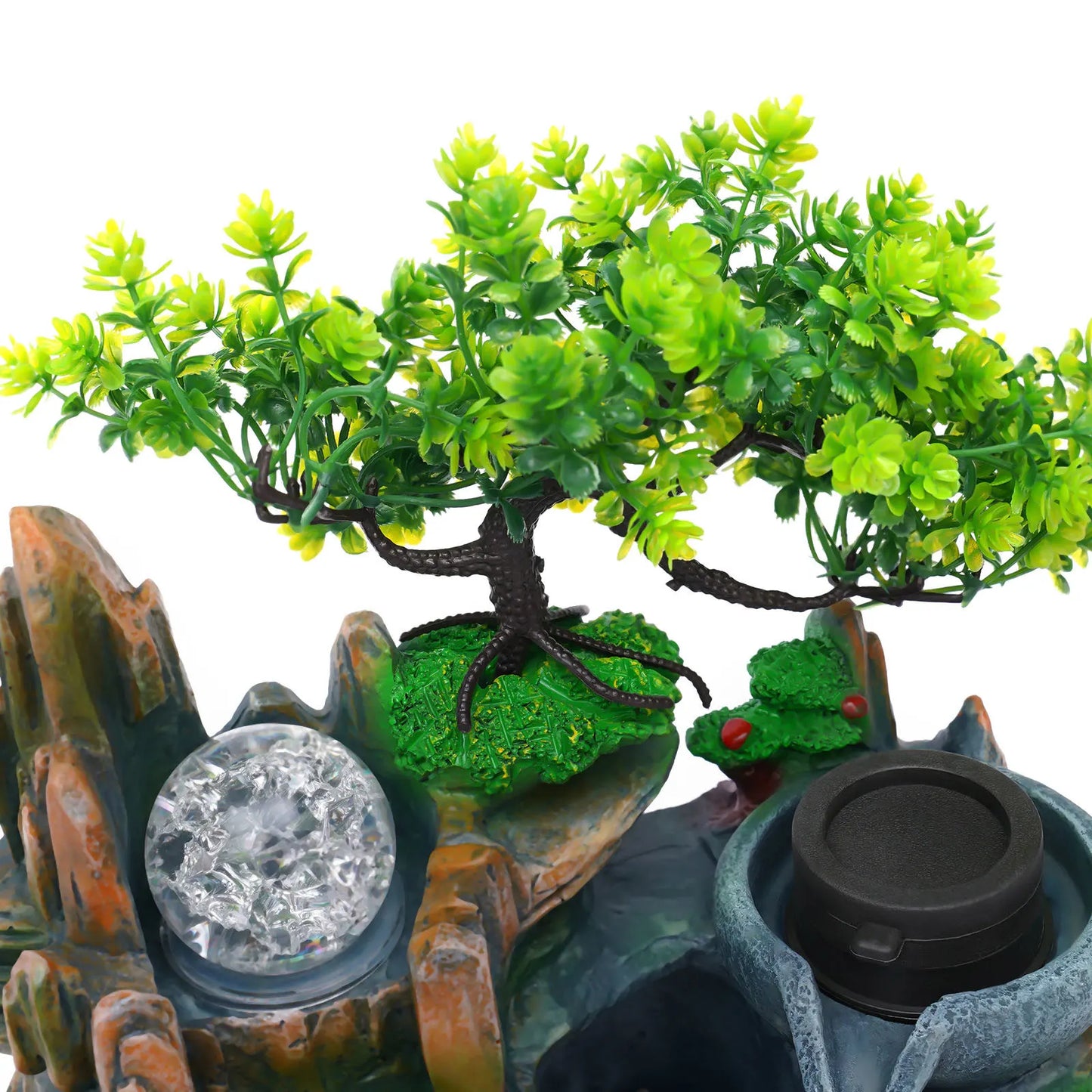 Bonsai Tree Rock Water Fountain with LED Light for Indoor Tabletop Decor