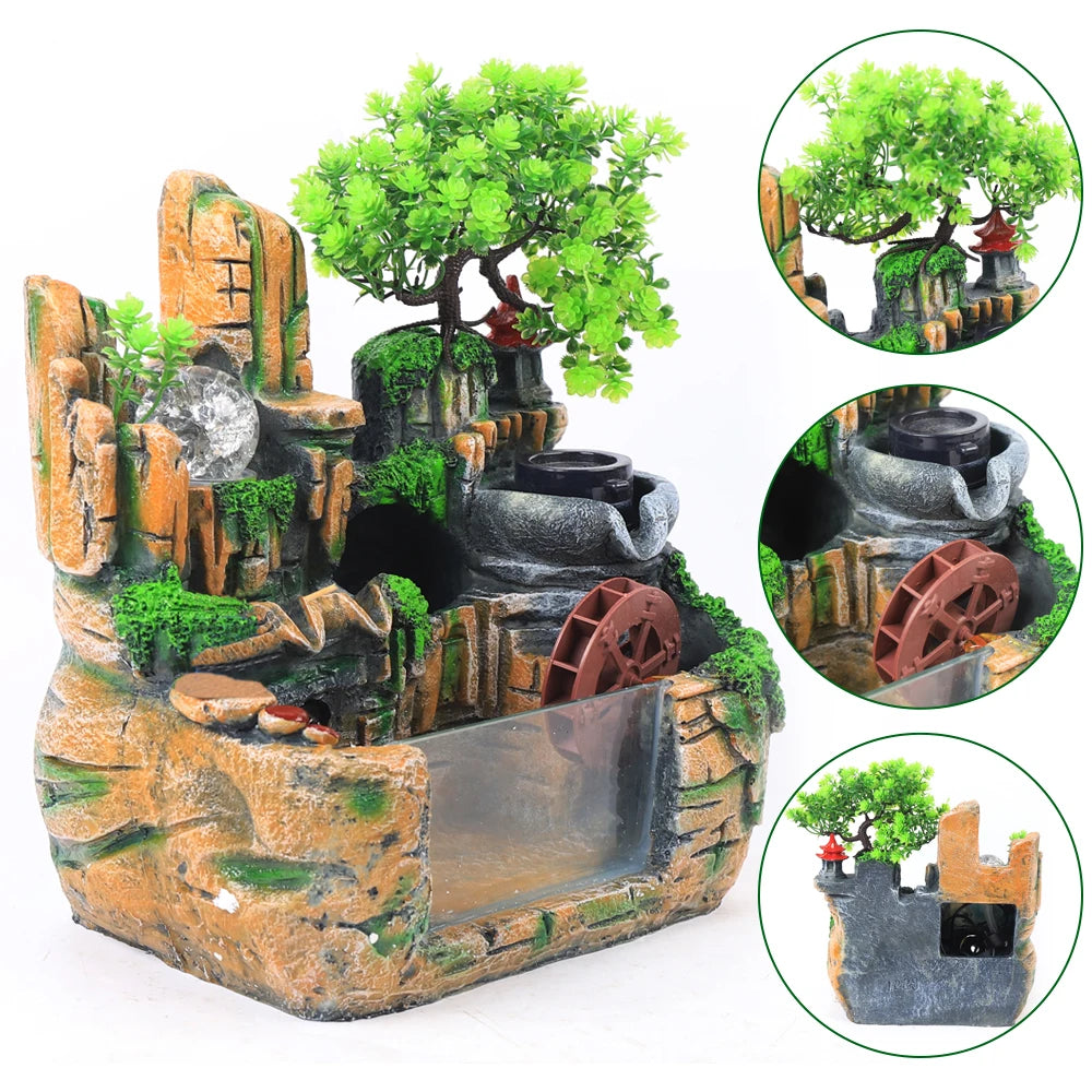 Resin Waterfall Desktop Fountain for Home and Office Decoration