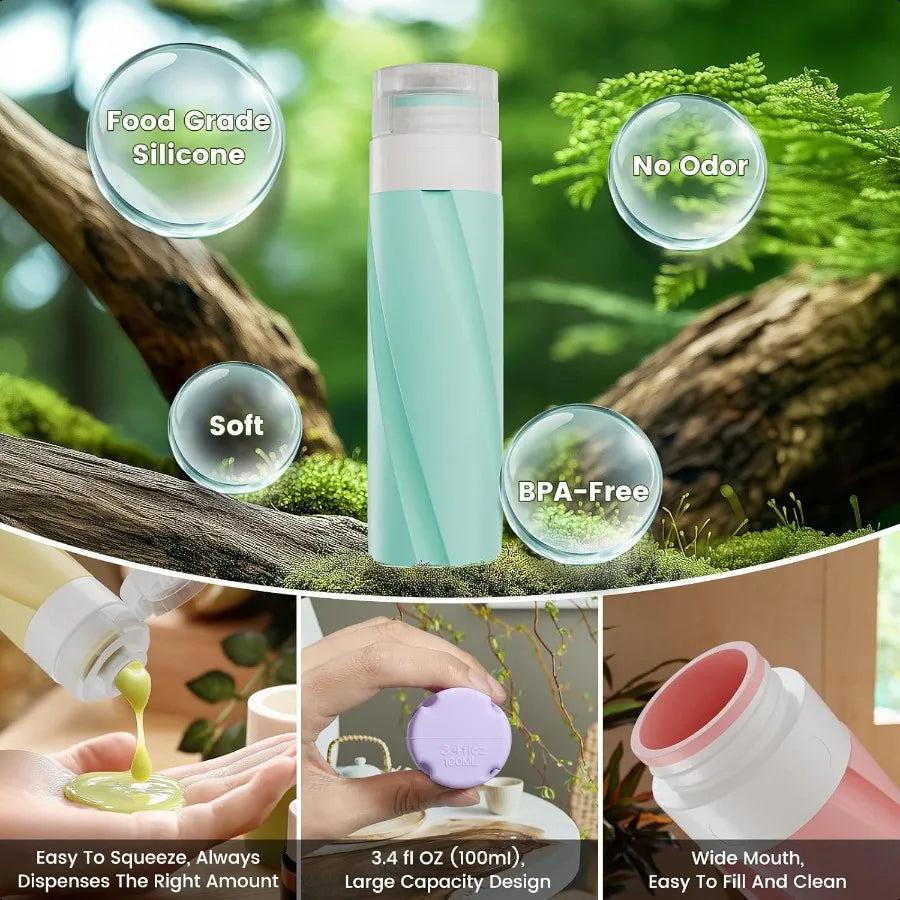 Silicone Travel Bottles Set 3.4oz TSA Approved Leak Proof