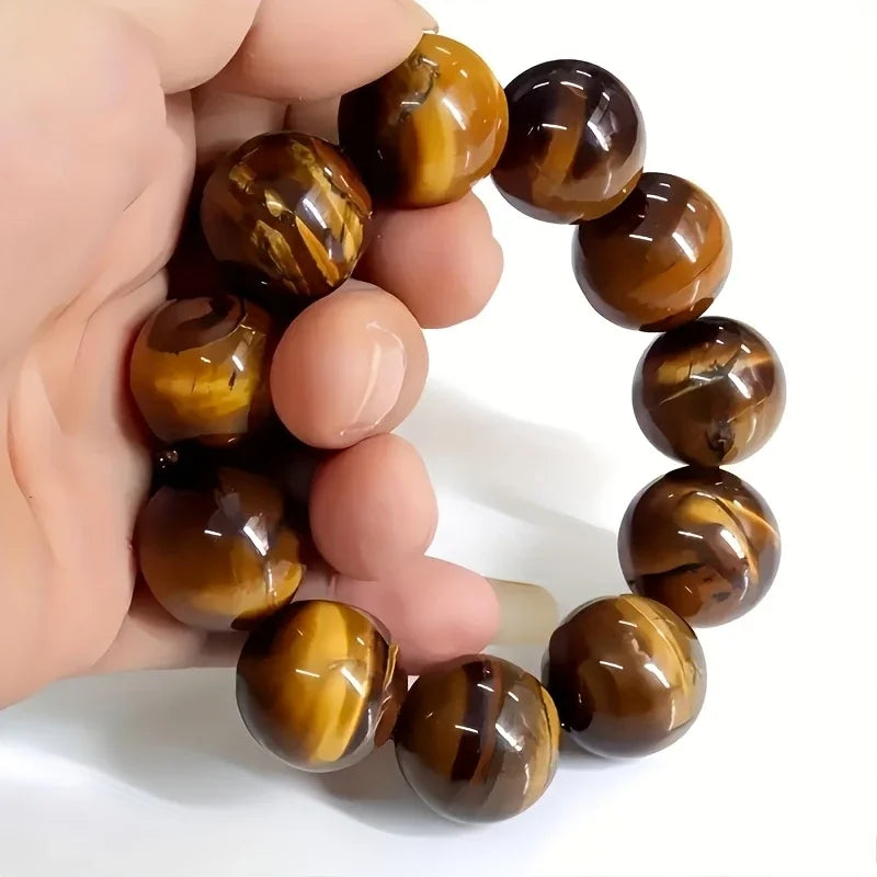 Elegant Men's Tiger's Eye Stone Bracelet with Large Brown Beads