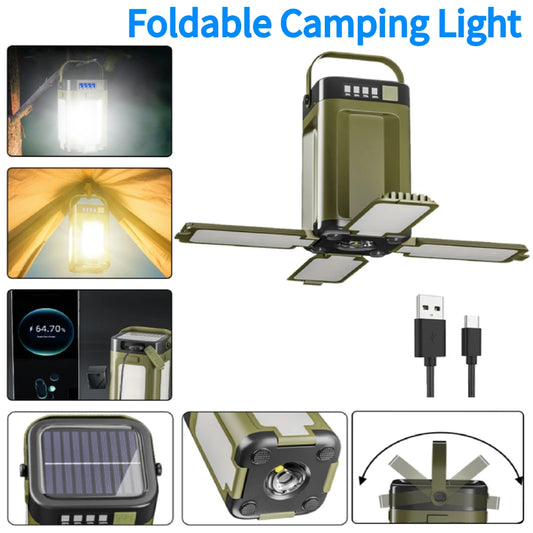 Foldable Camping Lantern With Power Bank Solar Rechargeable