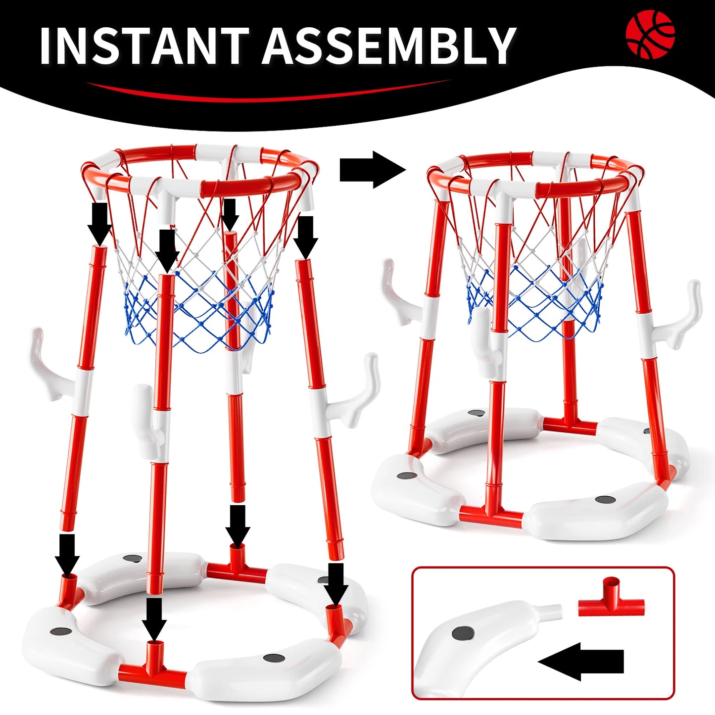 Summer Pool Basketball Hoop Floating Game with 4 Balls for Outdoor Fun
