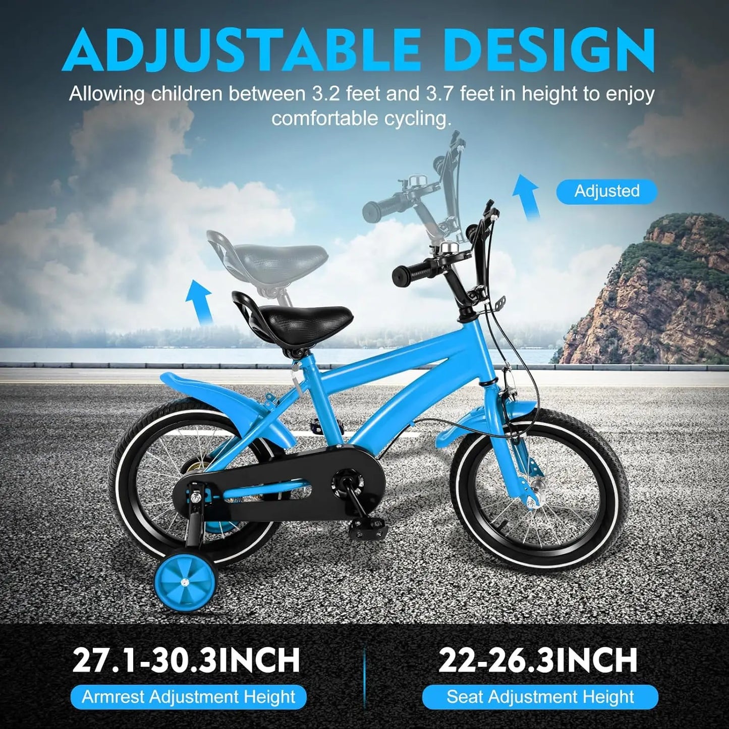Children's 14 Inch Bicycle for Ages 3 to 6 with Stabilisers and Height Adjustment