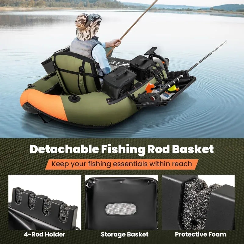 Inflatable Fishing Float Tube with Ruler Pump Storage Bag and Adjustable Straps