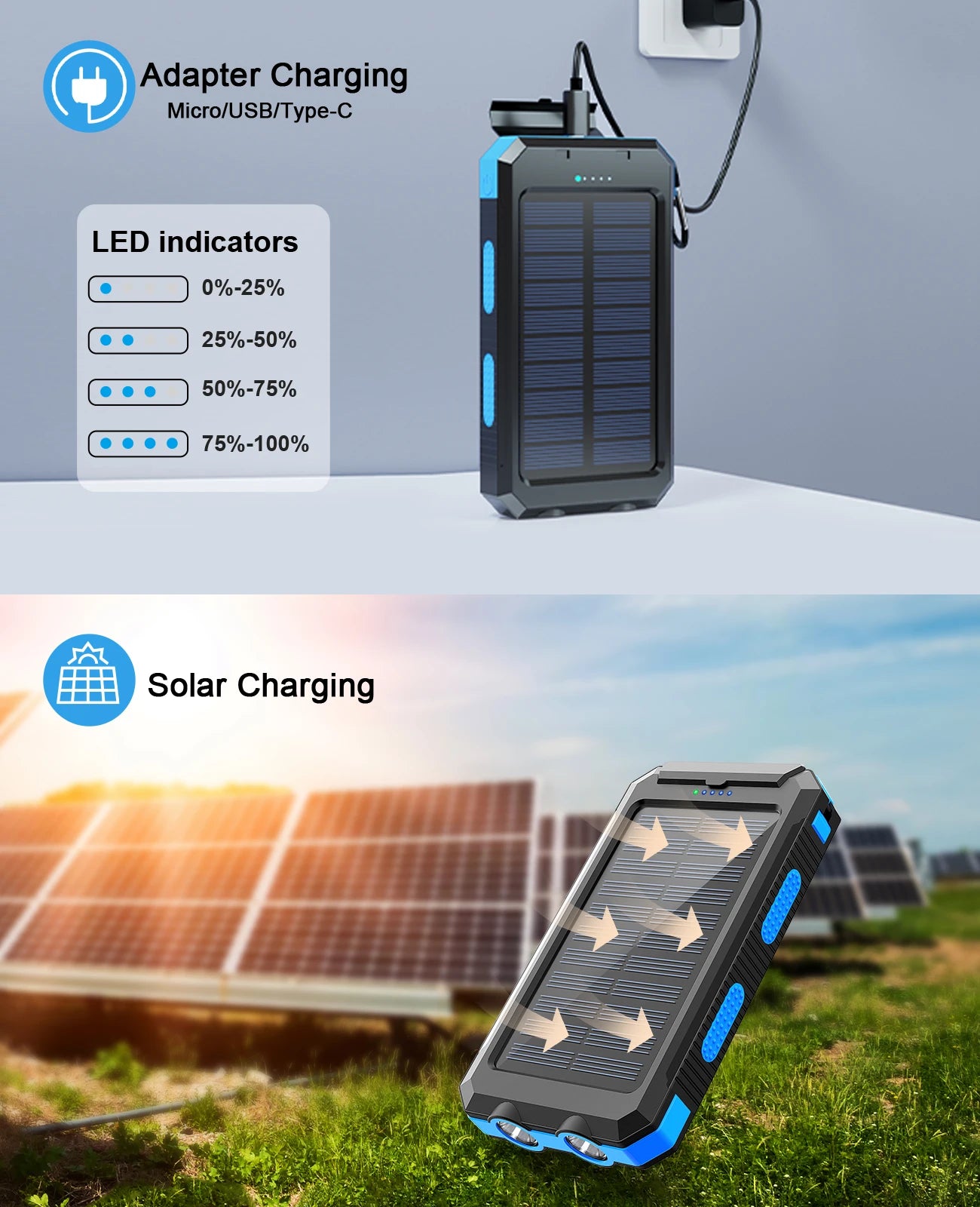Waterproof Outdoor Solar Power Bank 38800mAh Dual USB Charger for Camping