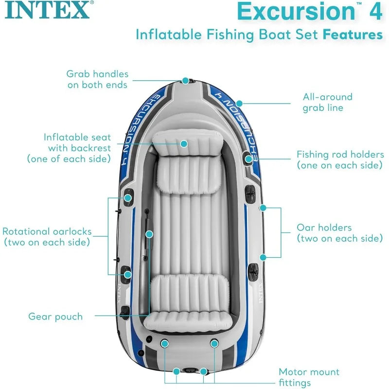 Intex Excursion Inflatable Boat with Oars and Pump Super Tough PVC Construction