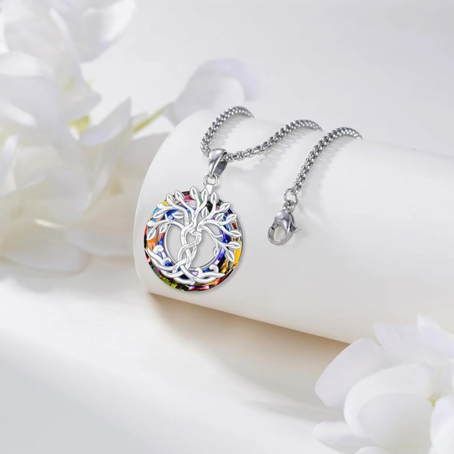 Tree of Life Necklace 925 Sterling Silver Crystal Pendant Jewelry Gift