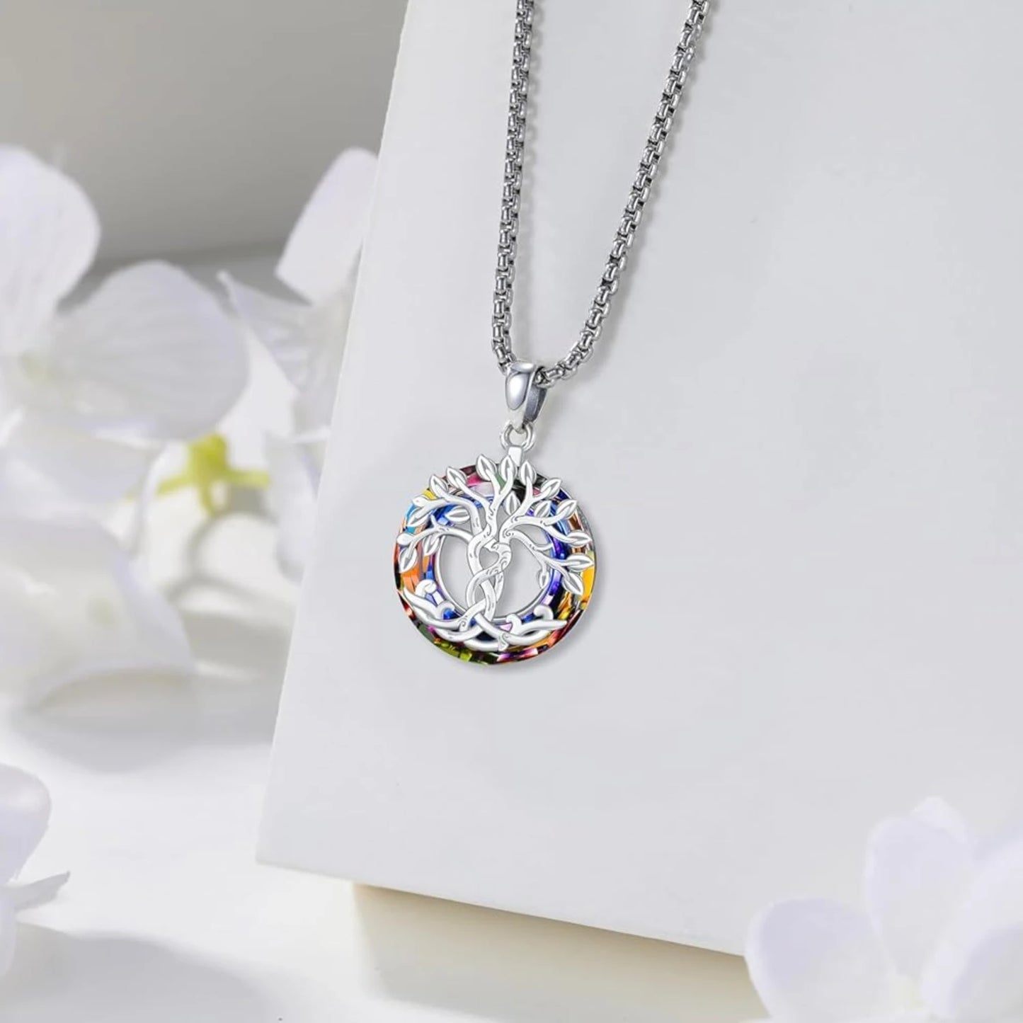 Tree of Life Necklace 925 Sterling Silver Crystal Pendant Jewelry Gift