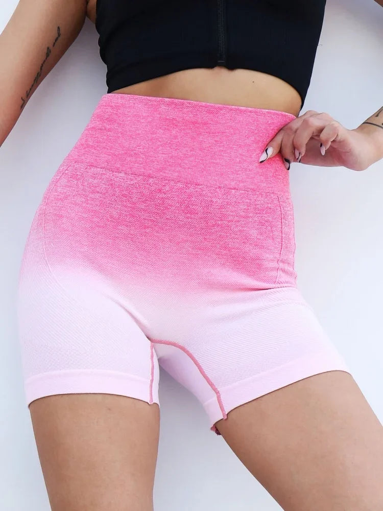 Peach Gradient High Waist Butt Lift Yoga Shorts For Women