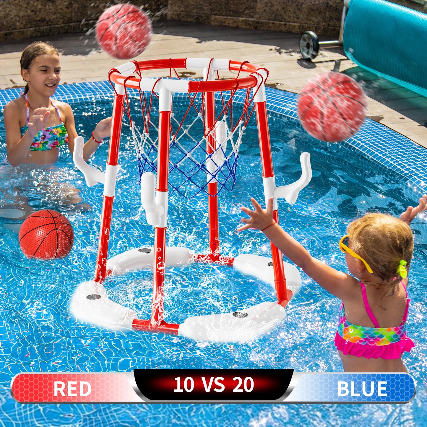 Summer Pool Basketball Hoop Floating Game with 4 Balls for Outdoor Fun