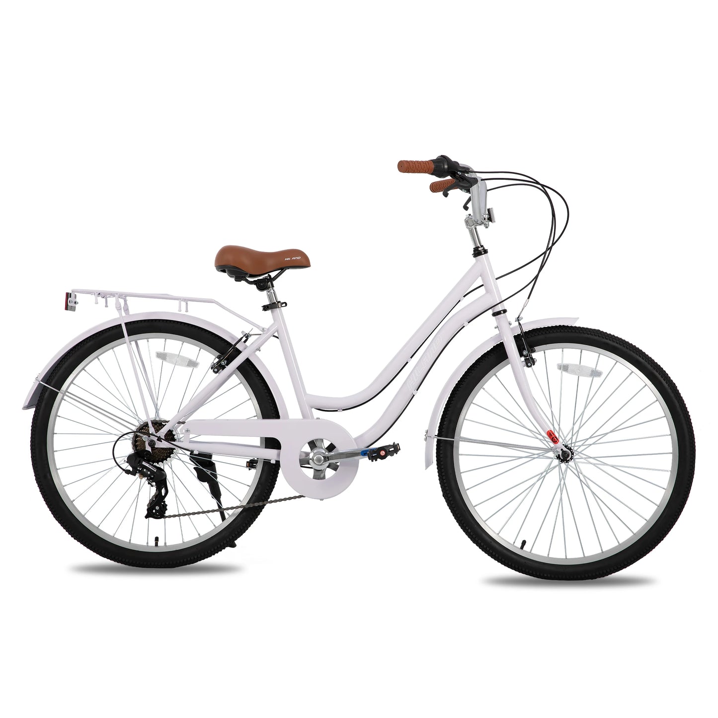 HILAND 26 Inch Beach Cruiser Bike for Men and Women 7 Speed Adult Bicycle with Rear Rack and Disc Brakes
