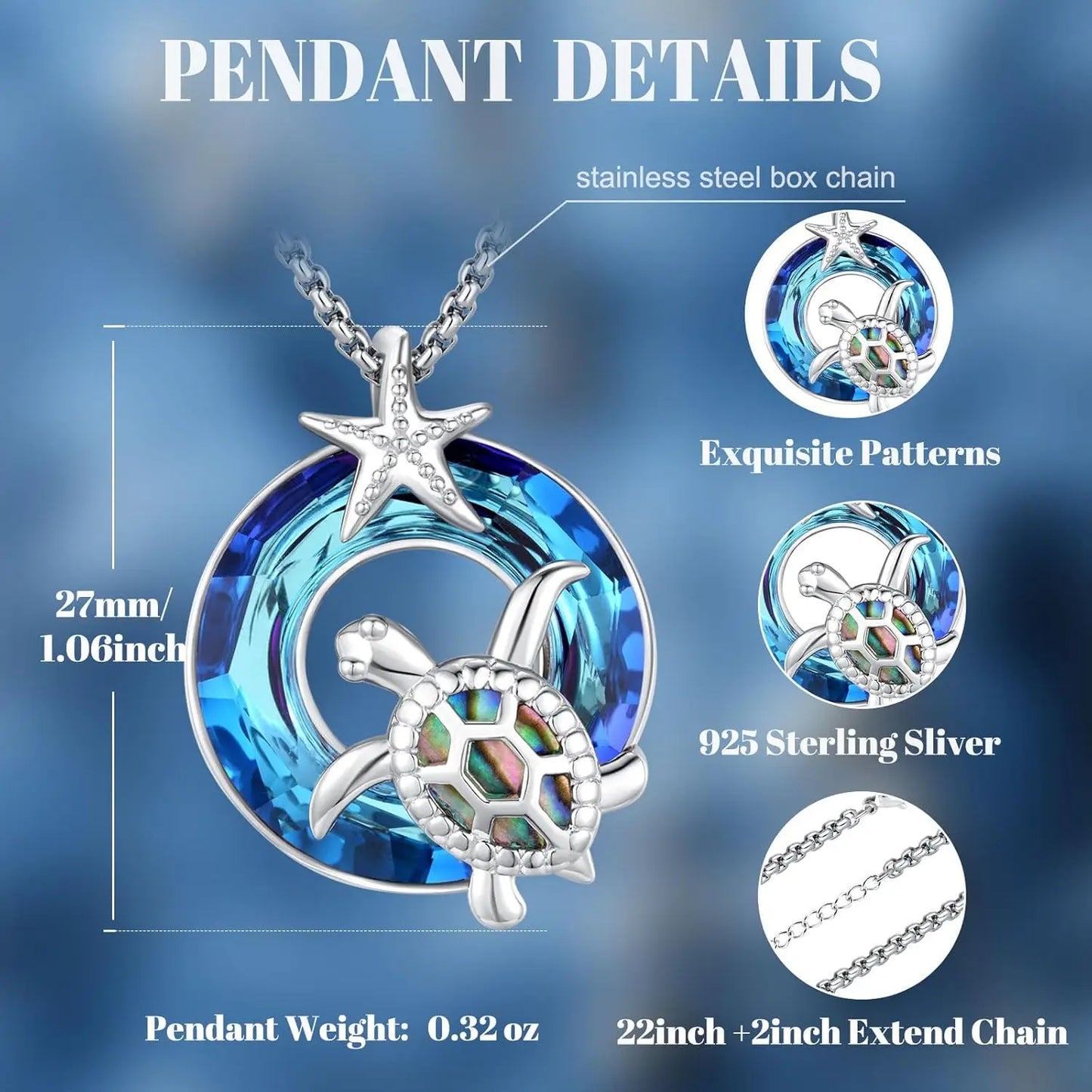 Sterling Silver Turtle Crystal Pendant Necklace for Animal Lovers