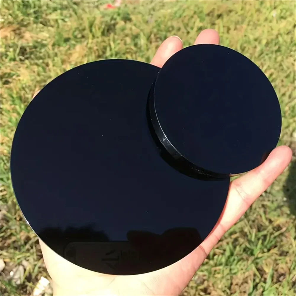 Natural Obsidian Round Mirrors Polished Black Crystal Decor