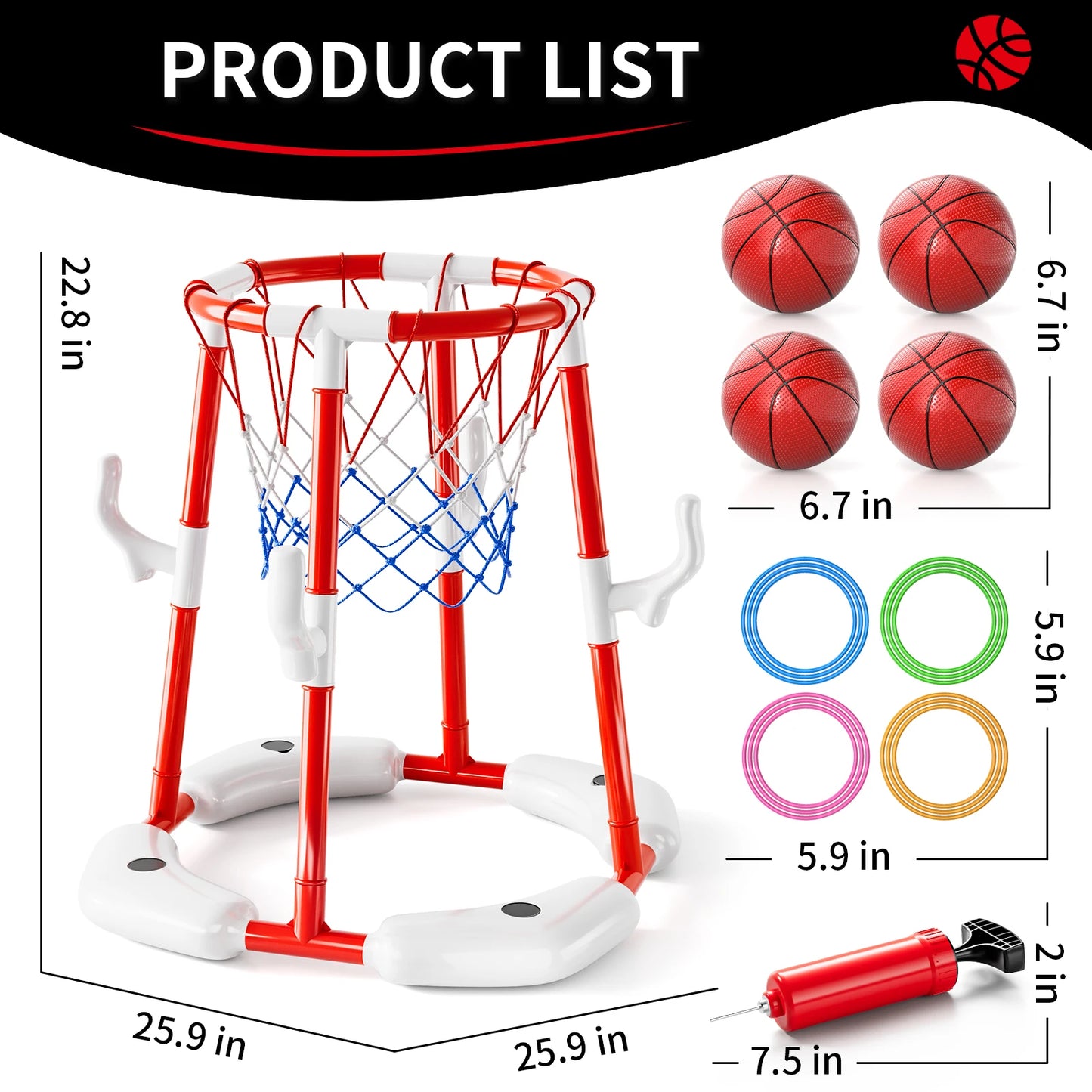 Summer Pool Basketball Hoop Floating Game with 4 Balls for Outdoor Fun